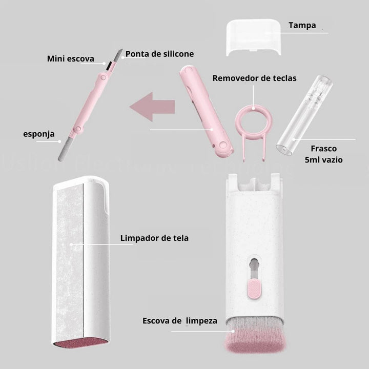 Kit de limpeza 7 em 1 - Conjunto de Limpador de Teclado, Fone de Ouvido, Celular, Notebook